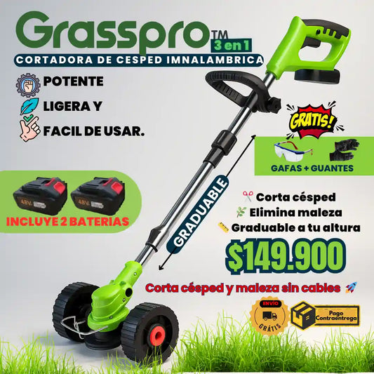 Grasspro™️ 3en1| Guadaña Recargable Portatil Con Ruedas.
